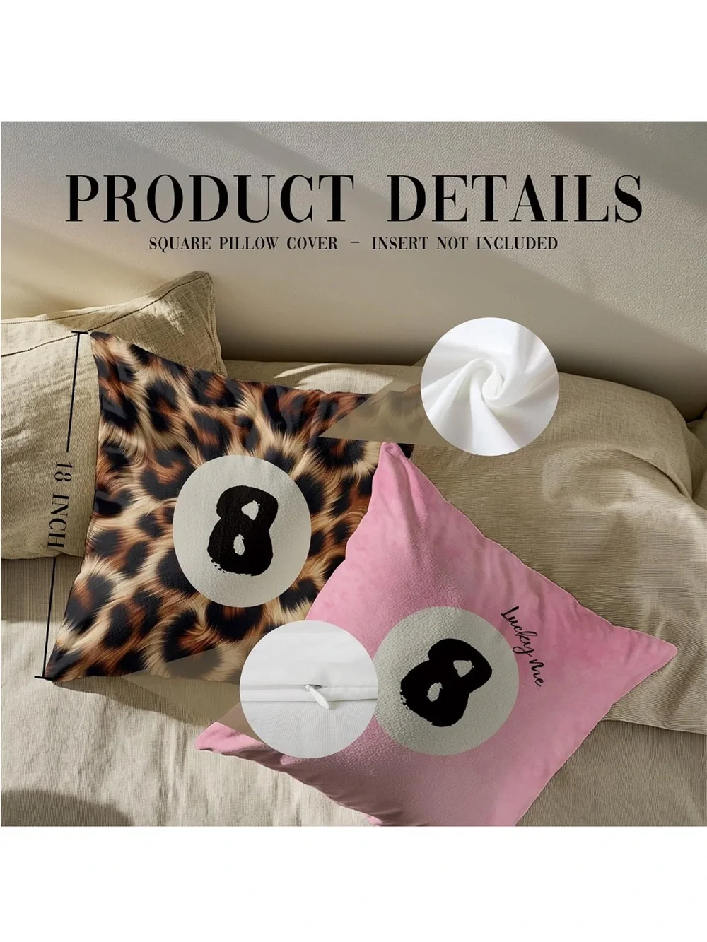 New Open Bag Trendy Funky Cheetah Pink Y2K Luck 8 Ball Pillow Covers ONLY 18x18